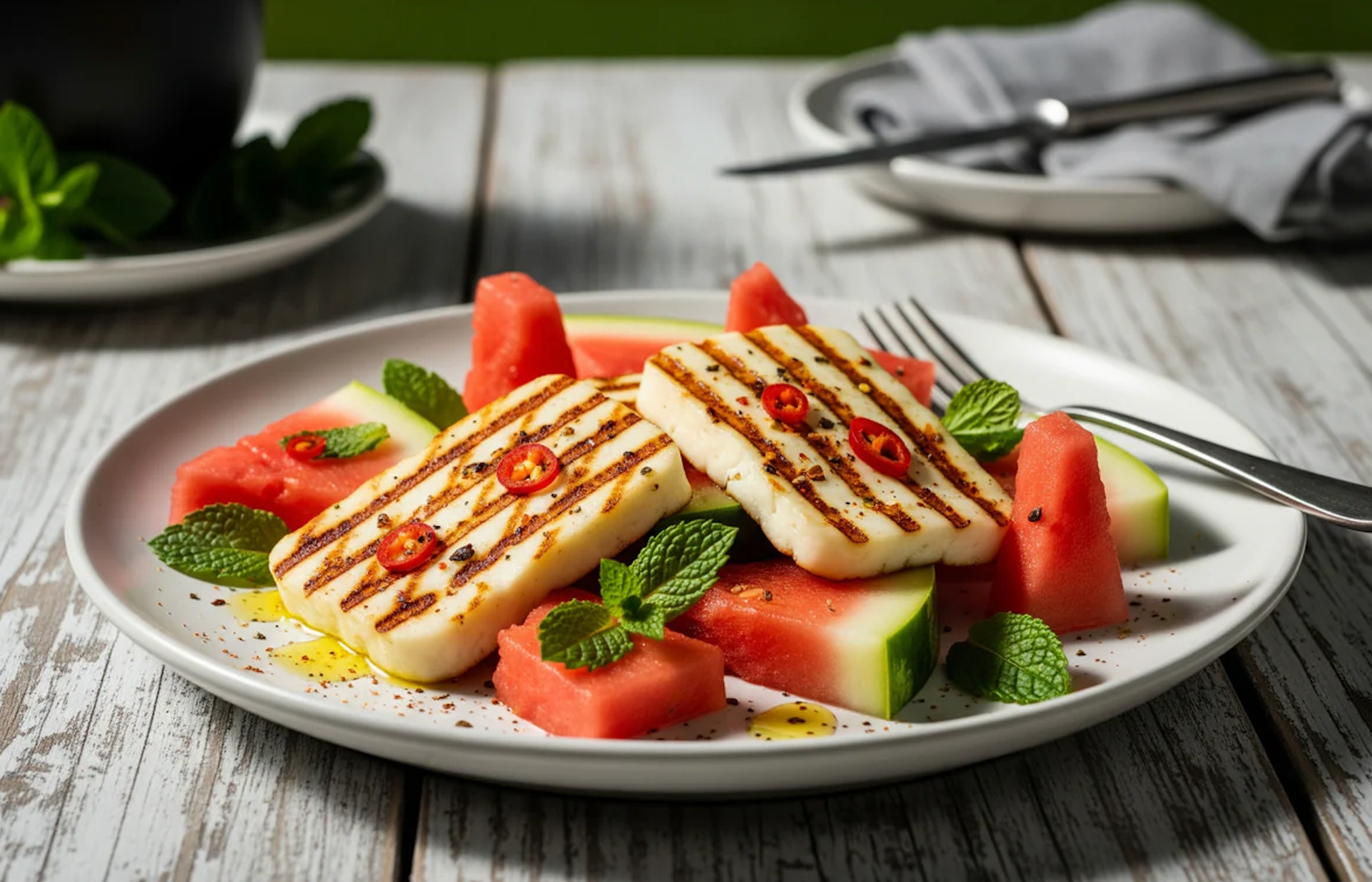 Grillet Halloumi med Vandmelon og Mynte